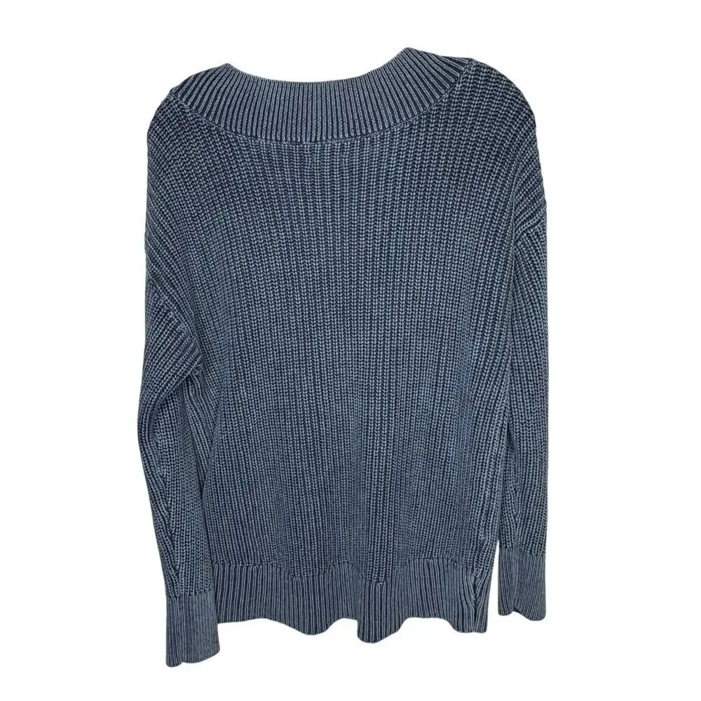 Aerie 100% Cotton Ribbed Blue Oversized Soft V Neckline Pullover Sweater Small